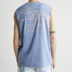 Zara Men's Hawaii " A Month in Palm Trees" Blue Tank Top NEW with Tags